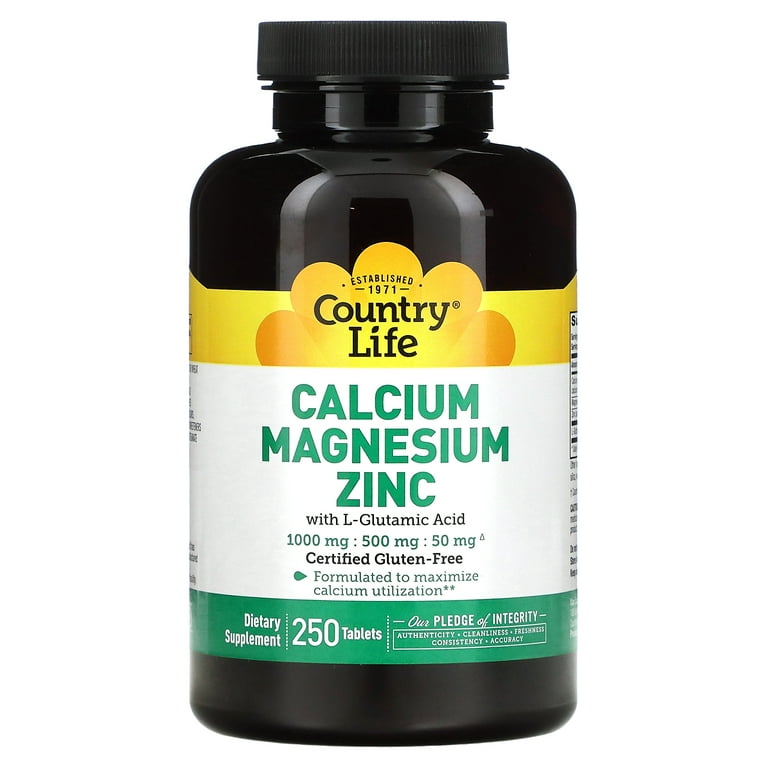 Country Life Calcium Magnesium Zinc Supplement, 250 Tablets