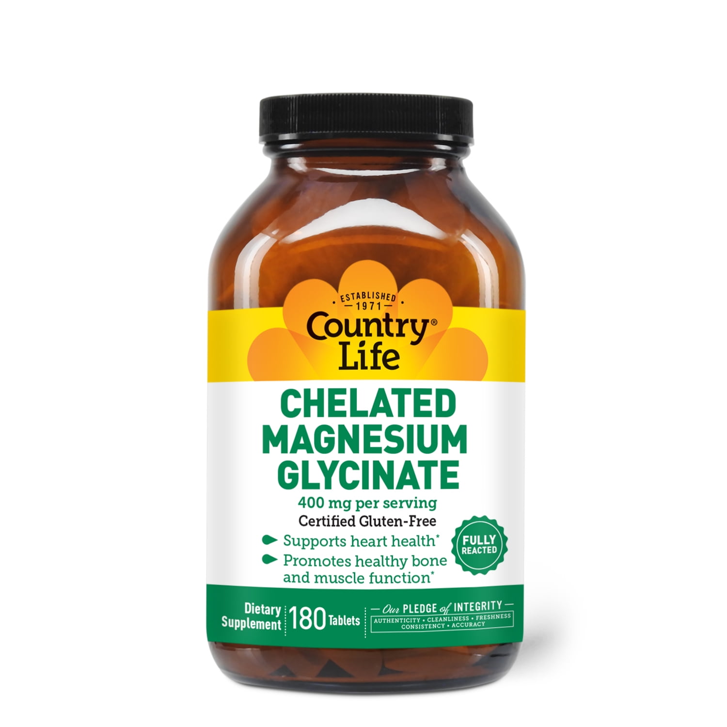 Country Life Chelated Magnesium Glycinate, 400 mg, 180 Tablets ...