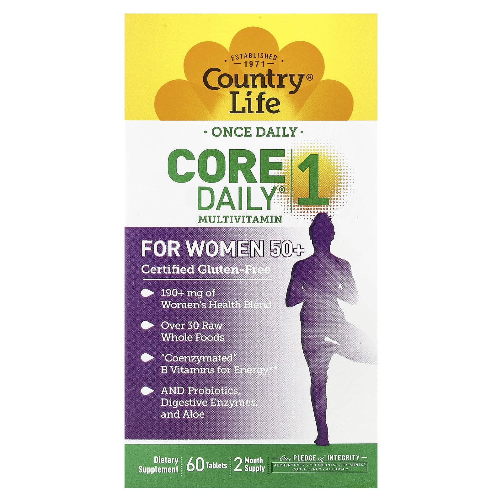 Country Life CORE Daily-1 for Women 50+ Multivitamin - Formulated for Women Over 50, Complete Daily Nutrition with Women's Health Blend, Coenzymated B Vitamins, Probiotics, and Digestive Enzymes