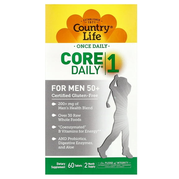 Country Life Core Daily-1 Multivitamin for Men 50+, Energy Support, 60 Tablets, 2 Month supply, Certified Gluten Free