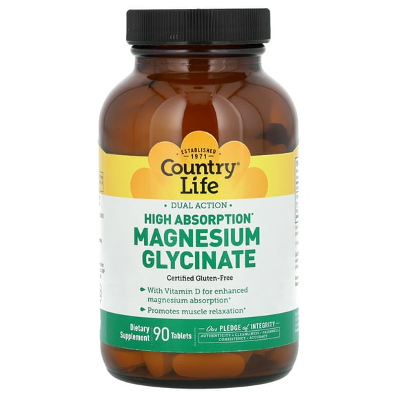 Country Life Dual Action, High Absorption Magnesium Glycinate, 90 Tablets