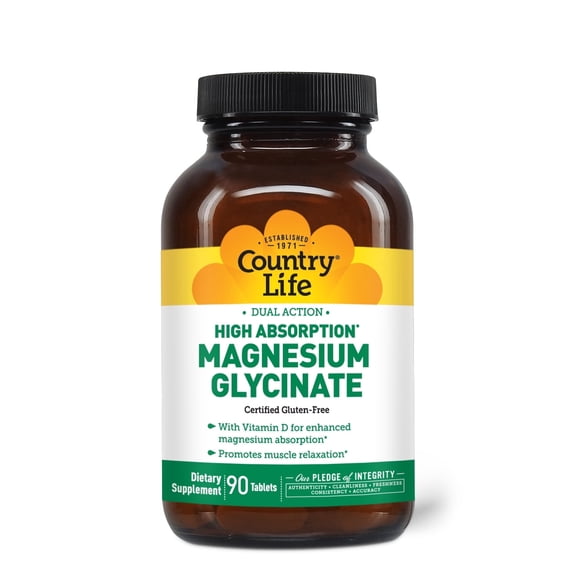Country Life High Absorption Dual Action Magnesium Glycinate, 90 Tablets