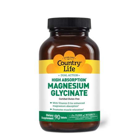 Country Life Magnesium Glycinate 350 mg with Vitamin D3, 90 Tablets | 350 mg magnesium bisglycinate plus 1,000 IU vitamin D3 per serving for enhanced magnesium absorption and muscle relaxation
