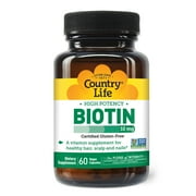 Country Life Vitamins High Potency Biotin 10,000 mcg (10 mg), 60 Count - Supplement for Hair, Scalp & Nails - Certified Gluten Free