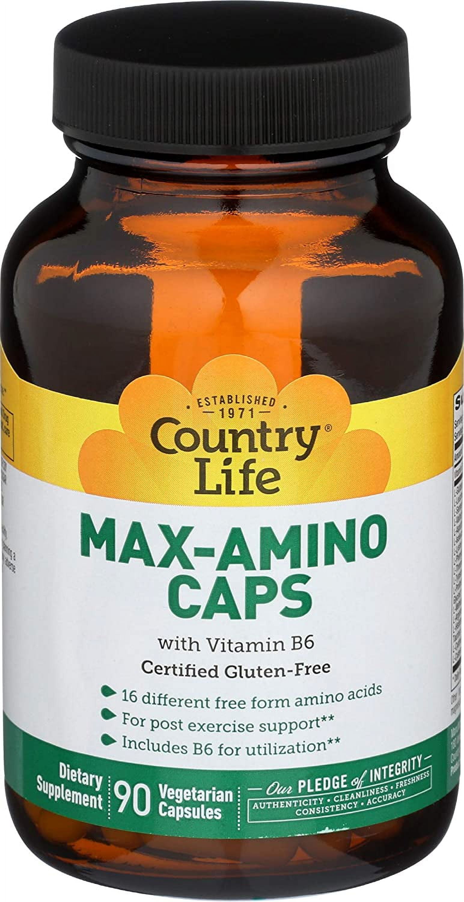 Country Life Max-Amino Caps with Vitamin B6, 90 Vegetarian Capsules