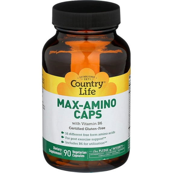 Country Life Max-Amino Caps with Vitamin B6, 90 Vegetarian Capsules