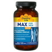Country Life Max for Men Multivitamin: Iron-Free, Gluten Free, Saw Palmetto, Lycopene, Daily Support for Energy, Heart & Men's Health,120 Vegetarian Tablets