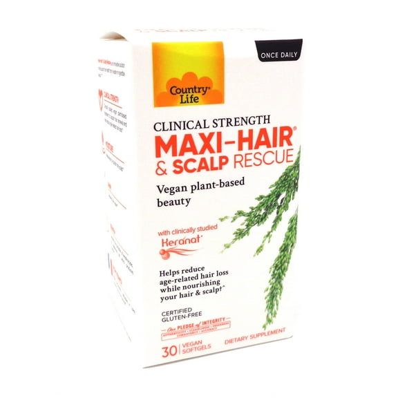 Country Life Maxi-Hair & Scalp Rescue, Clinical Strength, 30 Vegan Softgels