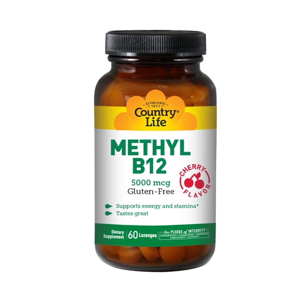 Country Life Methyl B12, Supports Energy & Stamina, 5,000mcg, 60 Lozenges, Certified Gluten Free, Certified Vegan, Certified Non-GMO Verified