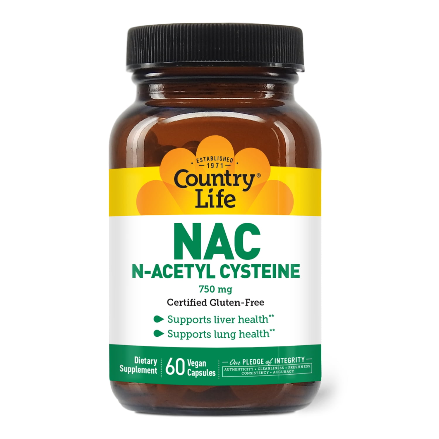 Country Life N-Acetyl Cysteine (NAC) 750 mg – Premium Liver Support and Lung Health Supplement – Powerful Antioxidant Protection, Liver Detox & Cleanse, Immune Support, 60 Vegetarian Capsules