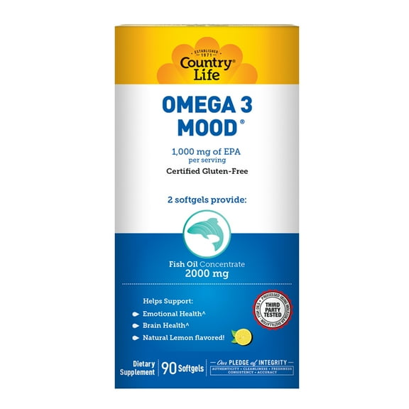 Country Life Omega 3 Mood®, Natural Lemon, 90 Softgels