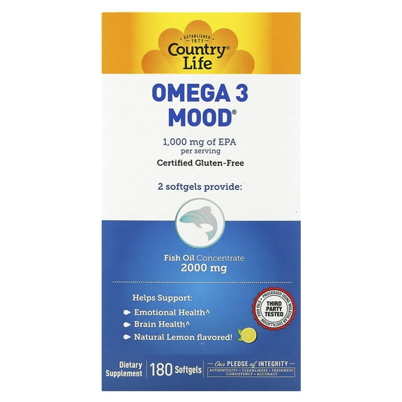 Country Life Omega 3 Mood, Natural Lemon, 180 Softgels
