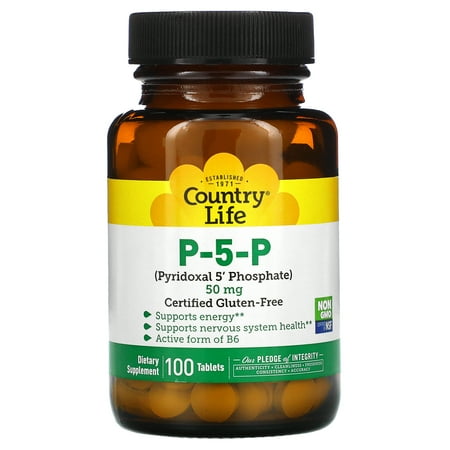 Country Life P-5-P Vitamin B6 – Bioavailable Pyridoxal-5-Phosphate Supplement for Energy, Nervous System Support, and Red Blood Cell Growth – Certified Gluten Free, Vegan, Non-GMO – 100 Capsules