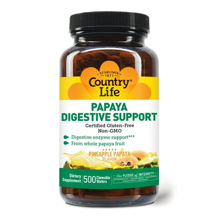 Country Life Chewable Papaya Enzymes for Digestion Support - Natural Pineapple & Papaya Flavor, Assists with Nutrient Absorption, Contains Papain & Protease