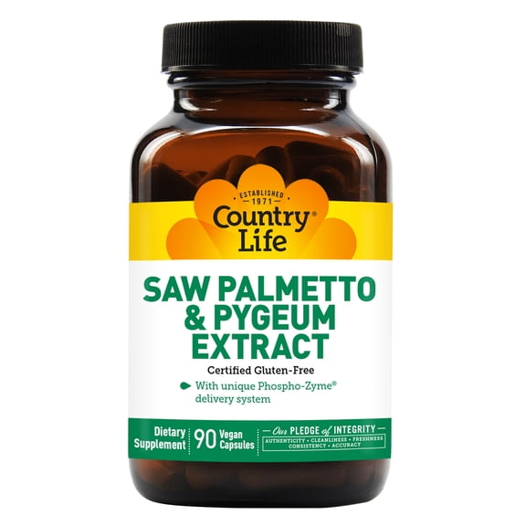 Country Life Saw Palmetto & Pygeum Extract - Prostate Health Supplement for Men's Health - Promotes Healthy Urinary Tract Function, 90 Capsules