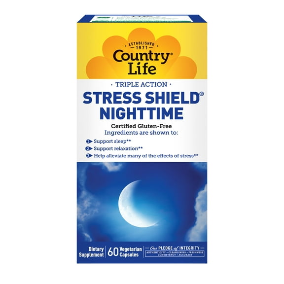 Country Life Stress Shield Nighttime, Triple Action, 60 Vegan Capsules
