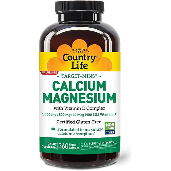 Country Life Target-Mins, Calcium Magnesium with Vitamin D Complex, 360 Vegan Capsules