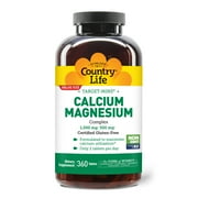 Country Life Target-Mins Calcium Magnesium Complex 1000mg/500mg, 360 Tablets, Certified Gluten Free, Vegan, Non-GMO Verified