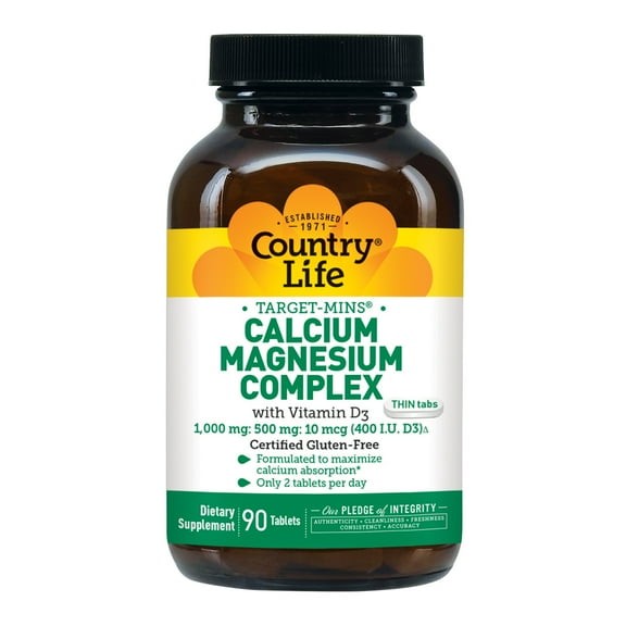 Country Life Target-Mins, Calcium Magnesium Complex with Vitamin D3, 90 Tablets