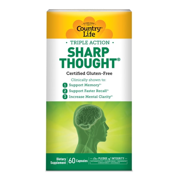 Country Life Sharp Thought - Memory & Cognitive Support Supplement Sharp-PS Gold Phosphatidylserine + DHA Promotes Mental Clarity & Faster Recall Gluten-Free, 60 Capsules