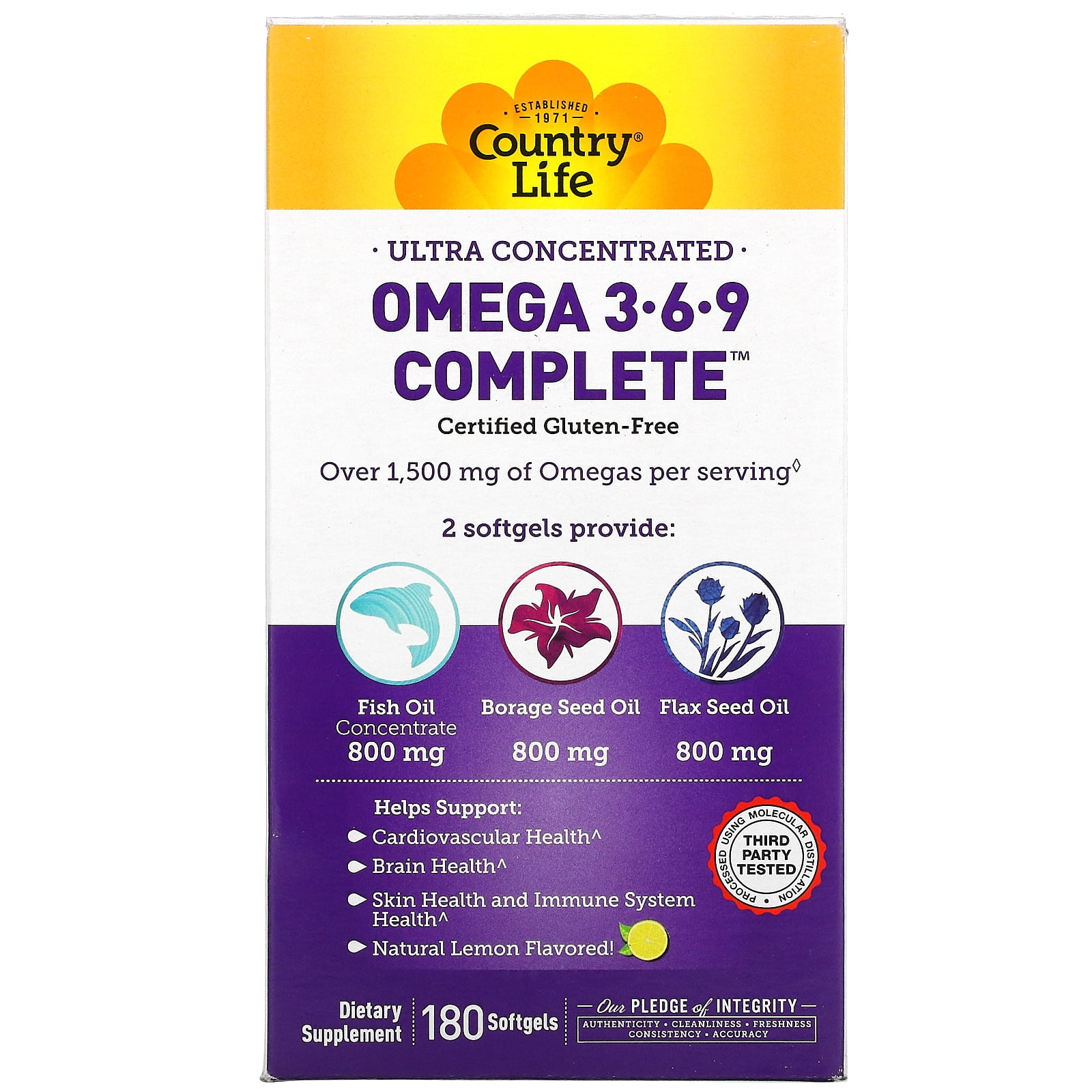 Country Life Ultra Concentrated GlutenFree Omega3, 6, & 9 Softgels