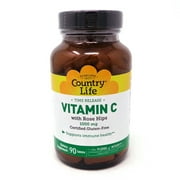 Country Life Time Release Vitamin C with Rose Hips, 1,000 mg, 90 Tablets