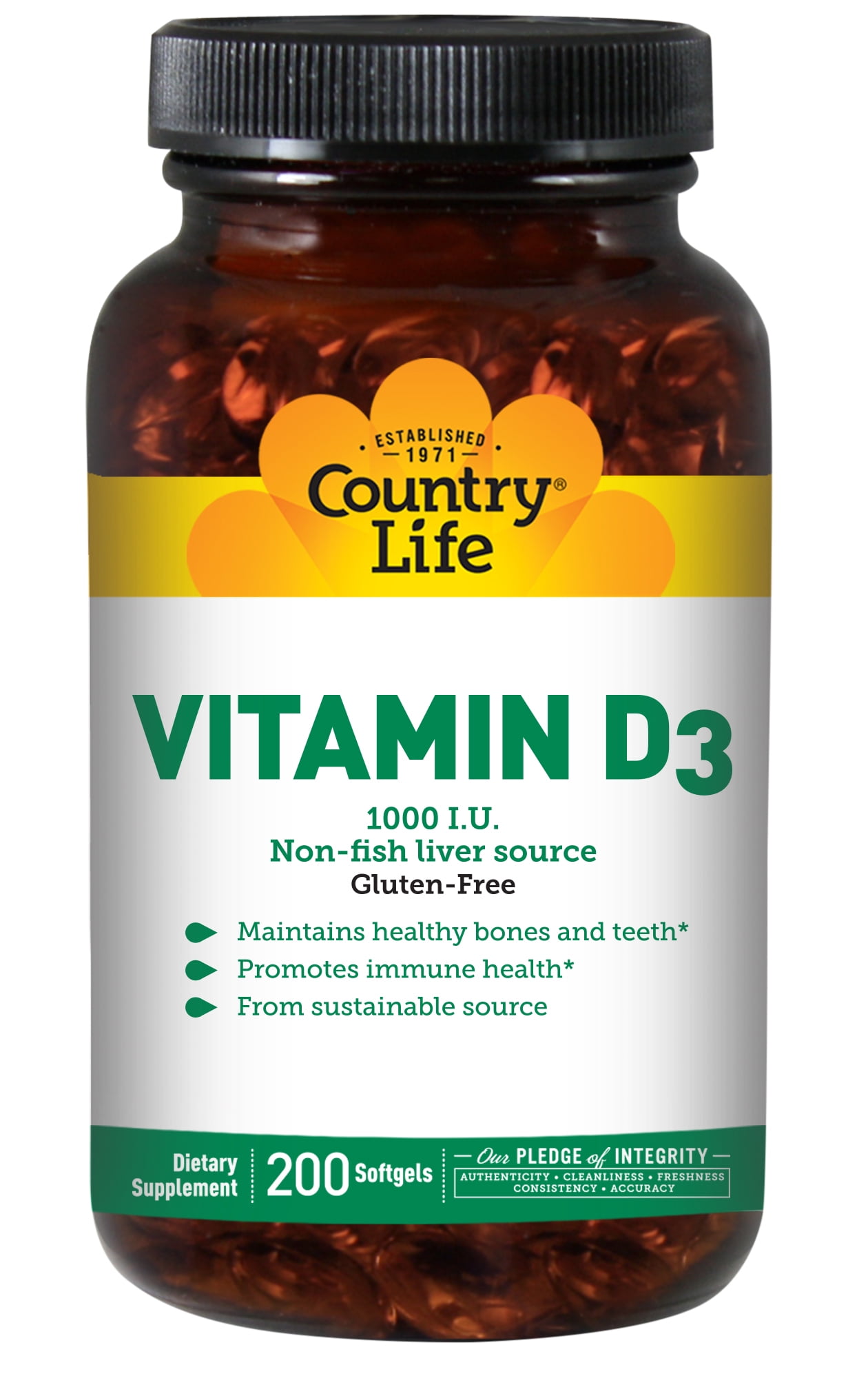 Country Life Vitamin D3 1,000 Iu (25 mcg) 200 Sgels