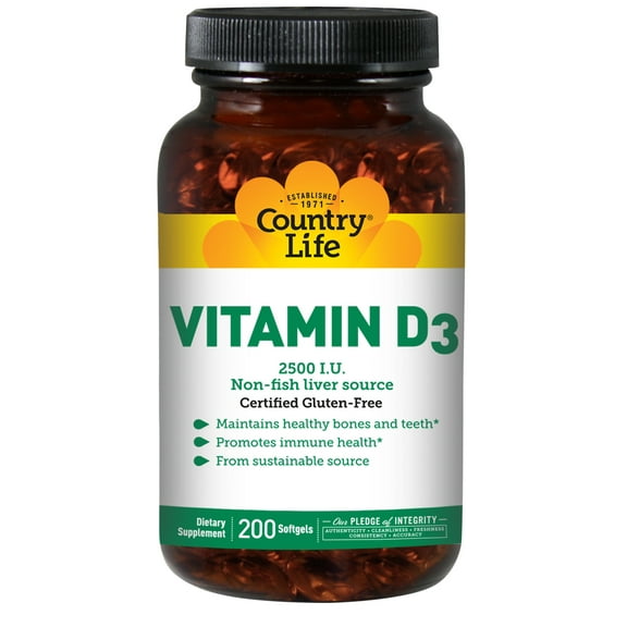 Country Life Vitamin D3 2,500 IU Non-fish Liver Source 200 Softgel