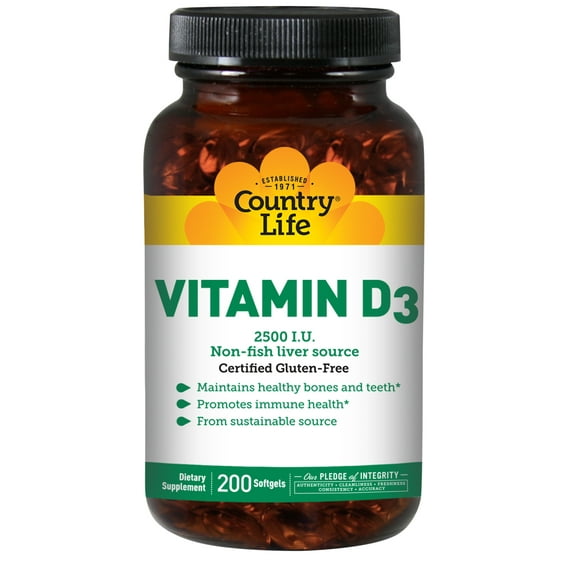 Country Life Vitamin D3 2,500 IU Non-fish Liver Source 200 Softgel