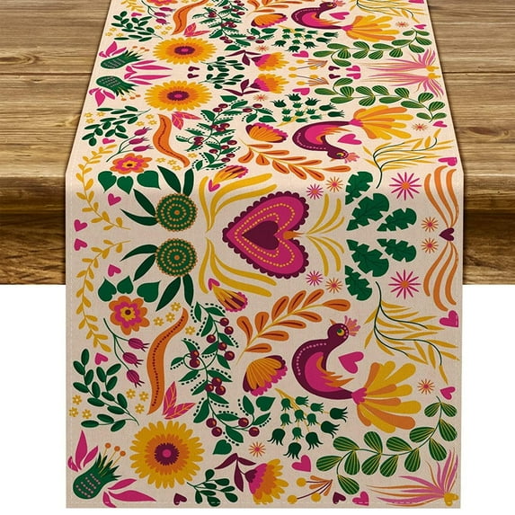 Country Linen Mexican Sugar Skull Home Kitchen Dining Room Decorated Tablecloth Table Flag (13" x72 ") - Style 2