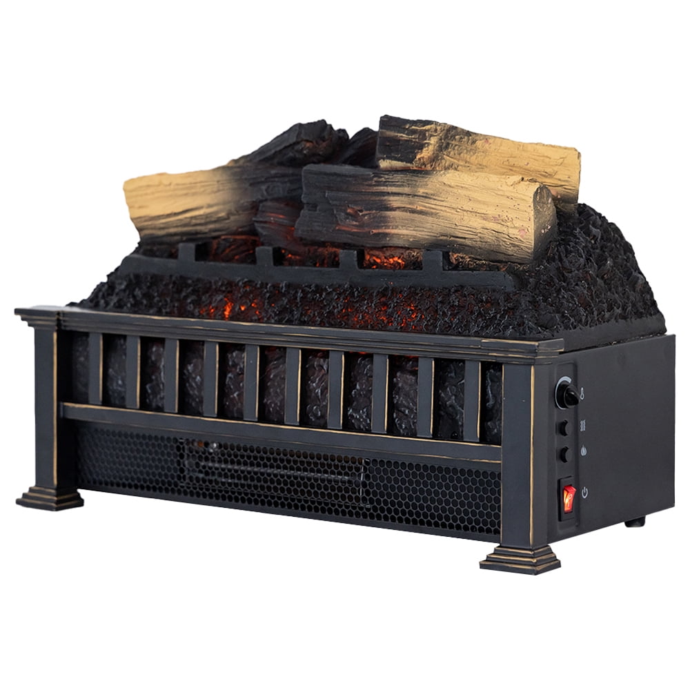 20-Inch Black Electric Fireplace Log Set with Faux Wood