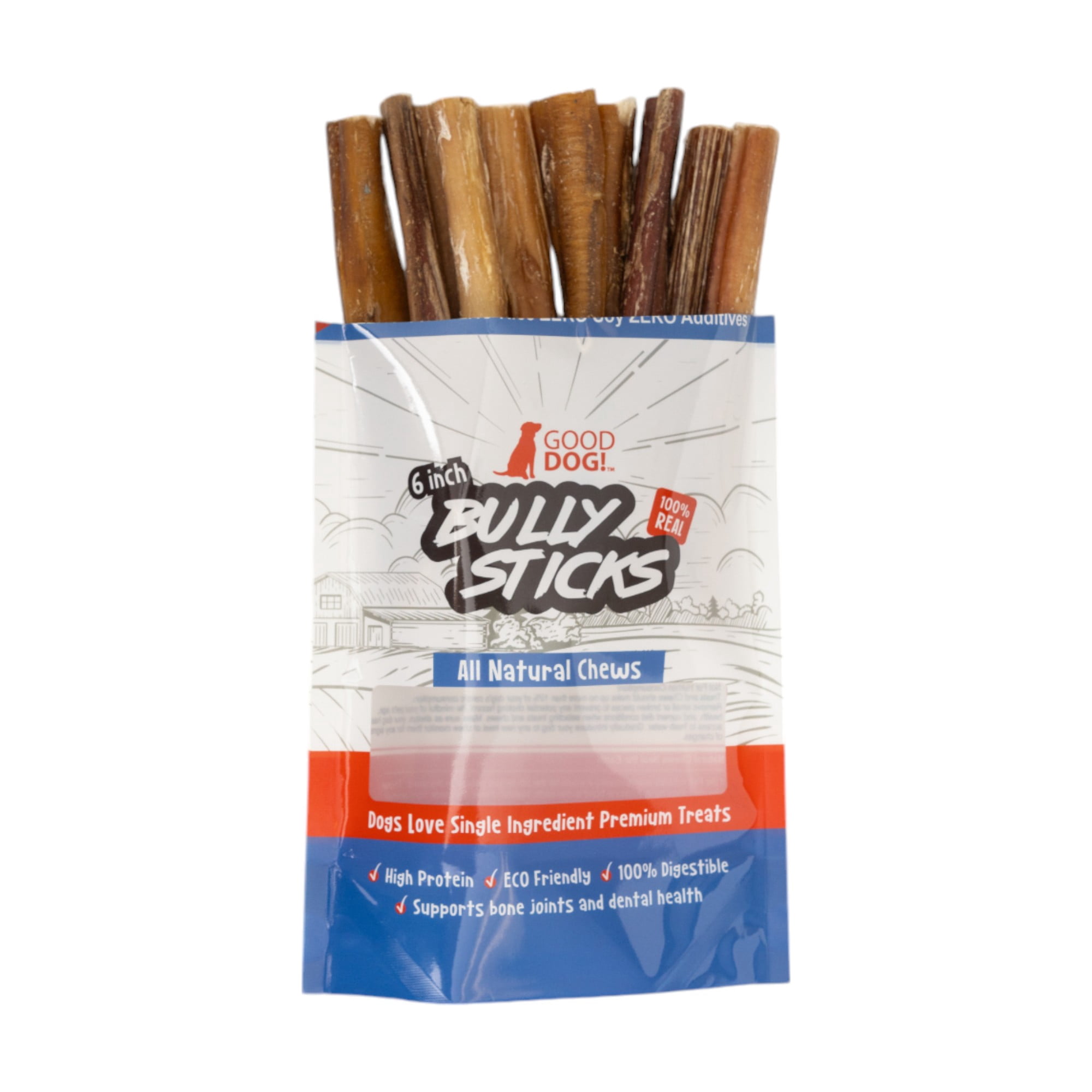 Country Living All-Natural Beef Bully Stick Dog Treats – 6-inch Standard (10-Pack)
