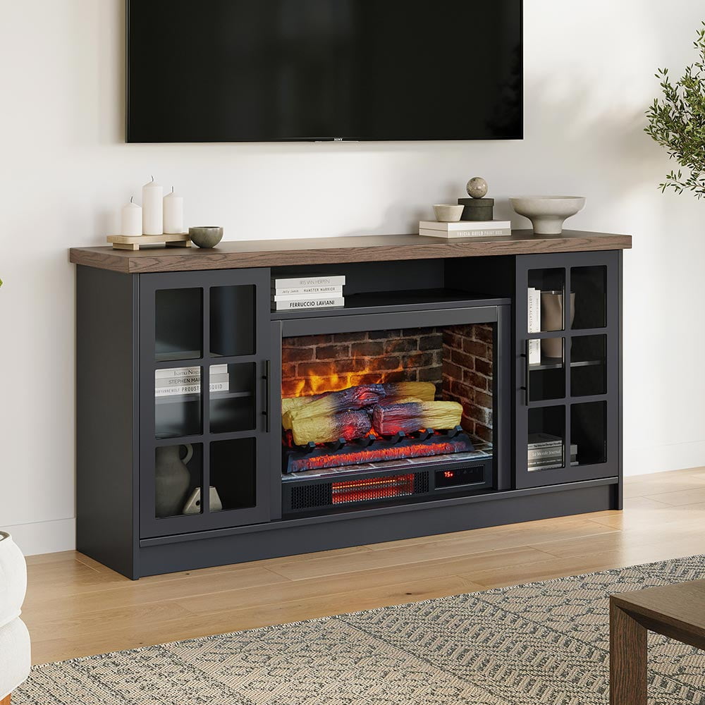Dalton Dark Painted Wood TV Stand with Electric Fireplace