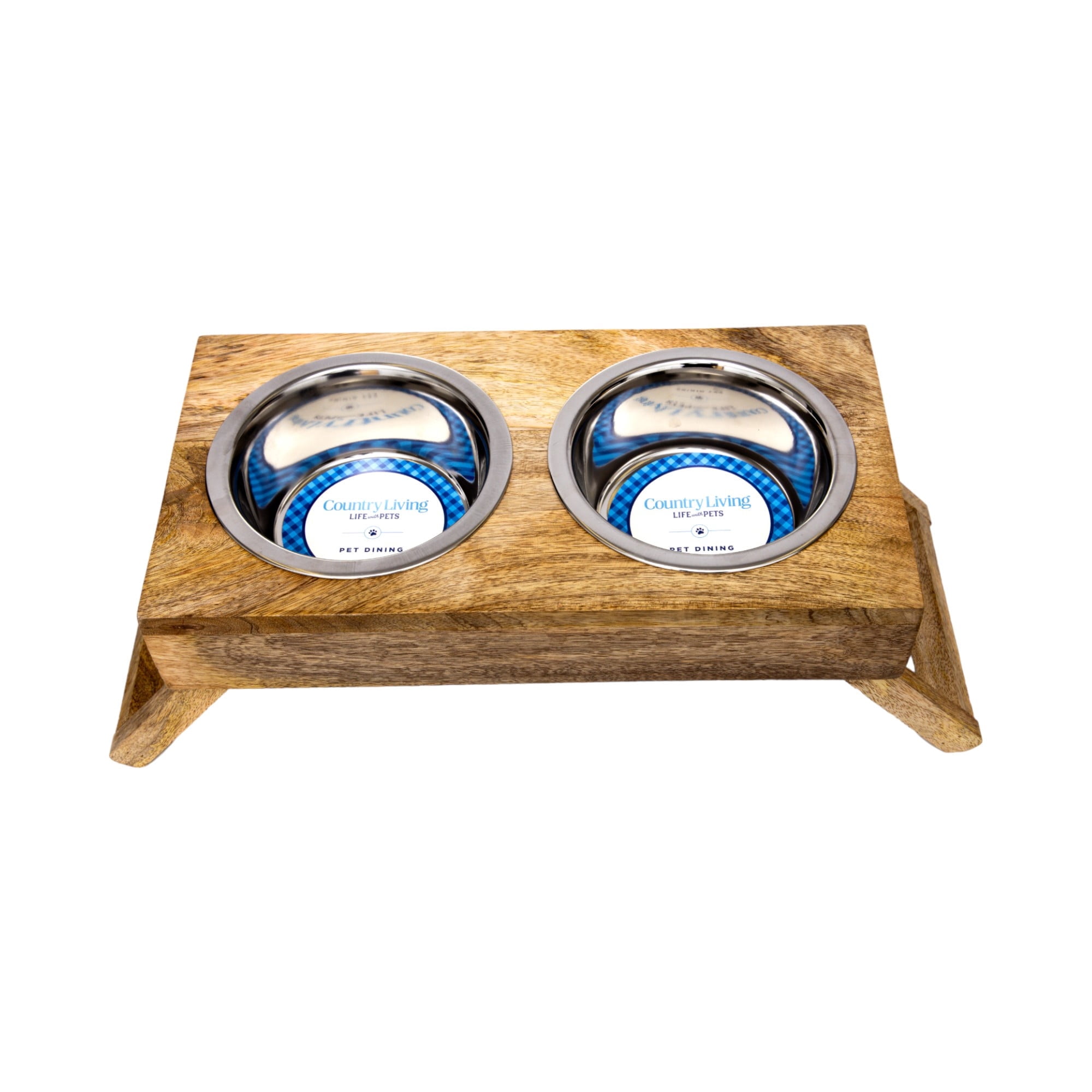 Country Living Elevated Mango Wood Dog Feeder with 2 Stainless Steel Bowls – Natural/24oz