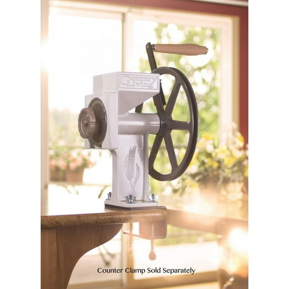 Country Living Hand Grain Mill, Solid I-Beam Construction From Cast Aircraft Aluminum, Double Industrial Sealed Bearings, Stainless Steel Shaft, And Carbon Steel Grinding Plates