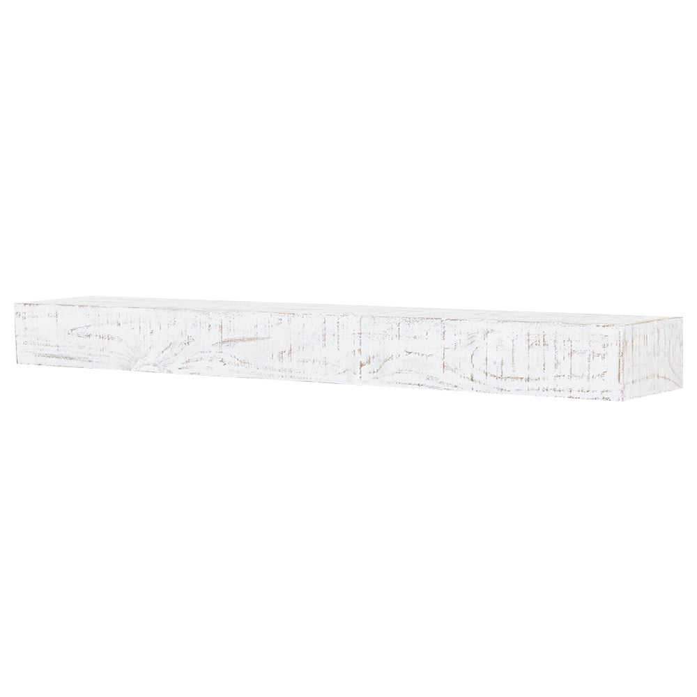 Hatteras Whitewash Pine Wood Floating Fireplace Mantel Shelf - 48 Inch