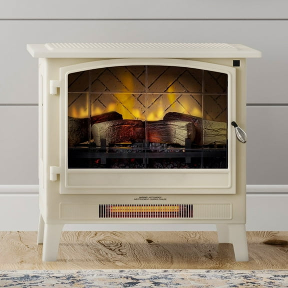 Country Living Infrared Freestanding Electric Fireplace Stove Heater in Cream | Provides Supplemental Zone Heat with Remote and WiFi