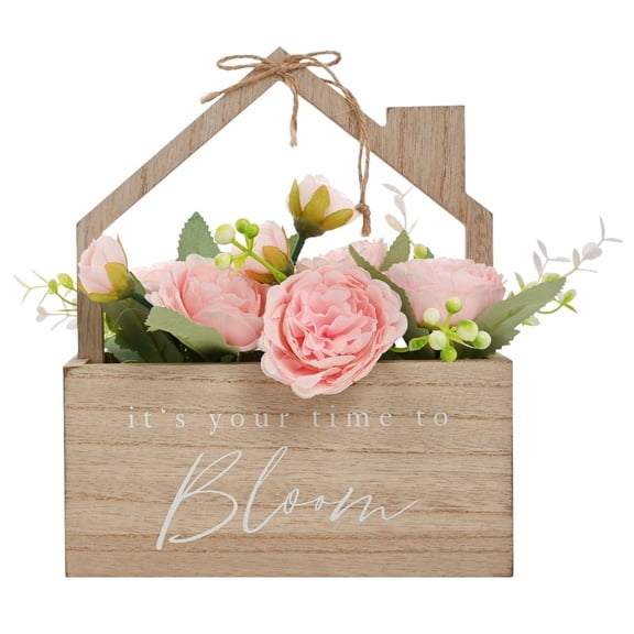 Country Living Its Your Time To Bloom Wooden House Planter With Faux Flowers