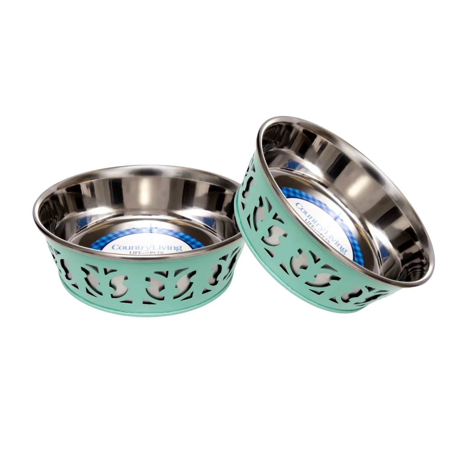 Country Living Set of 2 Stainless Steel Dog Bowls – Farmhouse Style – Mint Green/30oz
