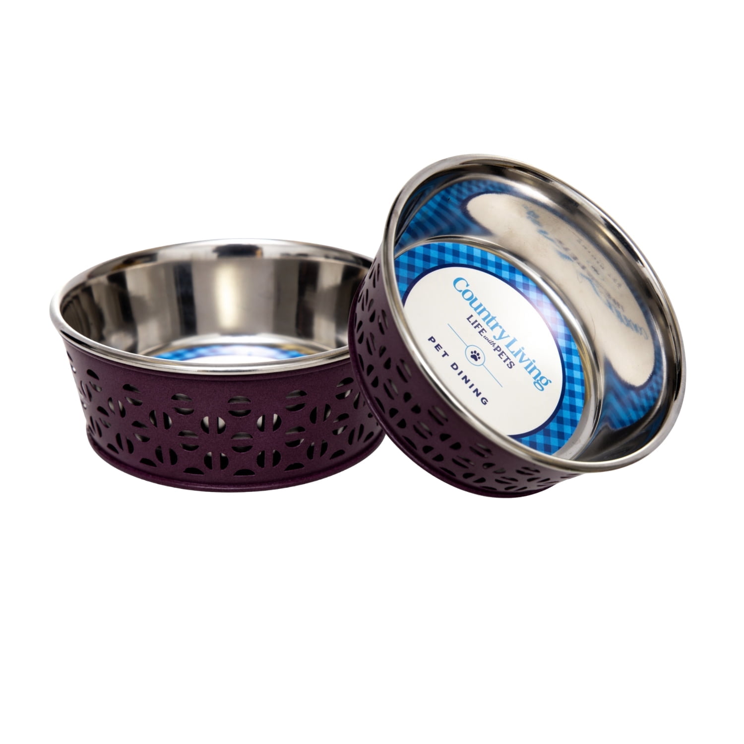 Country Living Set of 2 Stainless Steel Farmhouse Style Dog Bowls