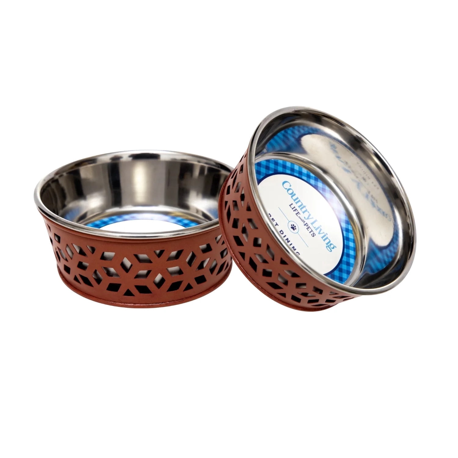 Country Living Set of 2 Stainless Steel Farmhouse Style Dog Bowls