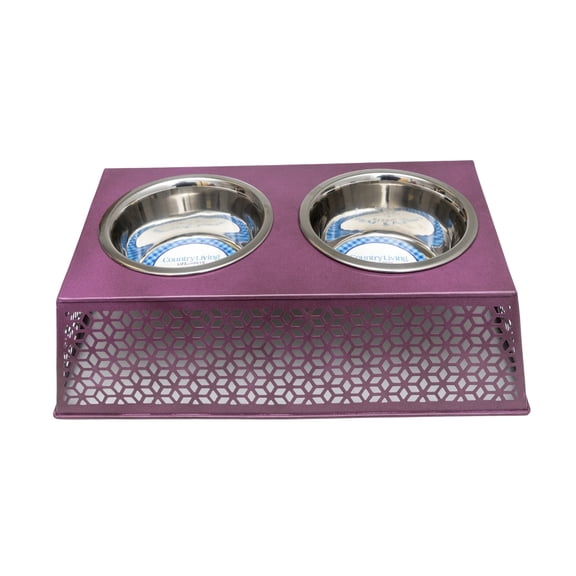 Country Living Elevated Dog Feeder with 2 Stainless Steel Bowls (32oz each)  Plum Wine