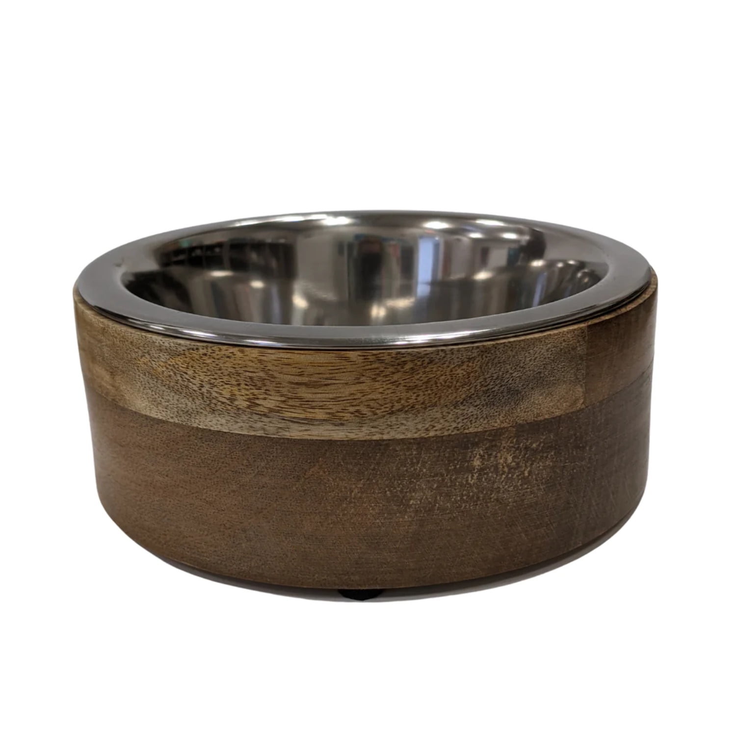 2-Quart Stainless Steel Dog Bowl with Mango Wood Holder