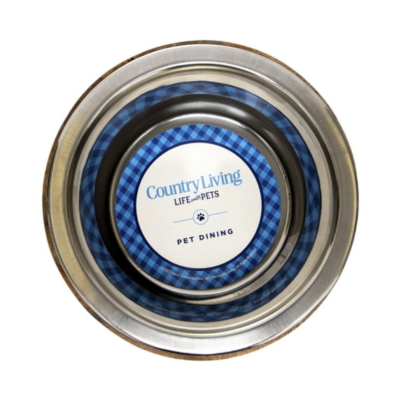 Country Living Stainless Steel Dog Bowl with Cylindrical Mango Wood Holder