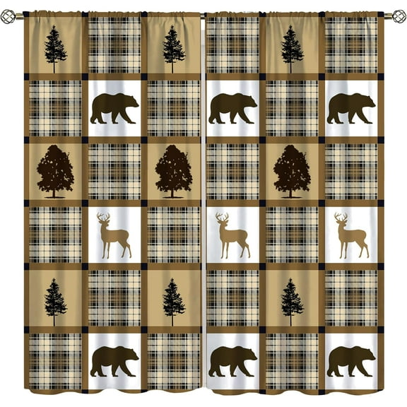 Country Lodge Bear Deer Curtains,Forest Moose Arrowhead Splicing Retro Farmhouse Cabin Bedroom Living Room Kitchen Window Curtains 42x54 Inch