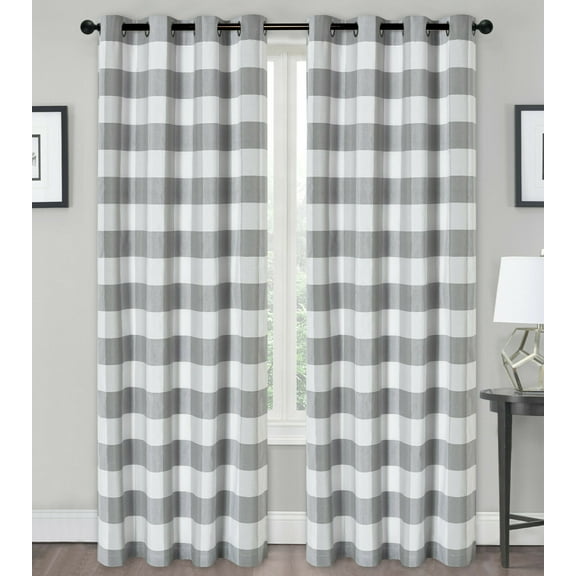 Kate Aurora Lodge Farmhouse Gray Plaid Country Light Filtering Kitchen Curtains, 54 x 84 in (2 Panels)