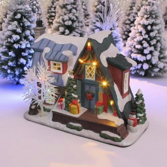Country Log Cabin Porcelain Christmas Village with LED Lights$$Home Decor, Kitchen, & Other