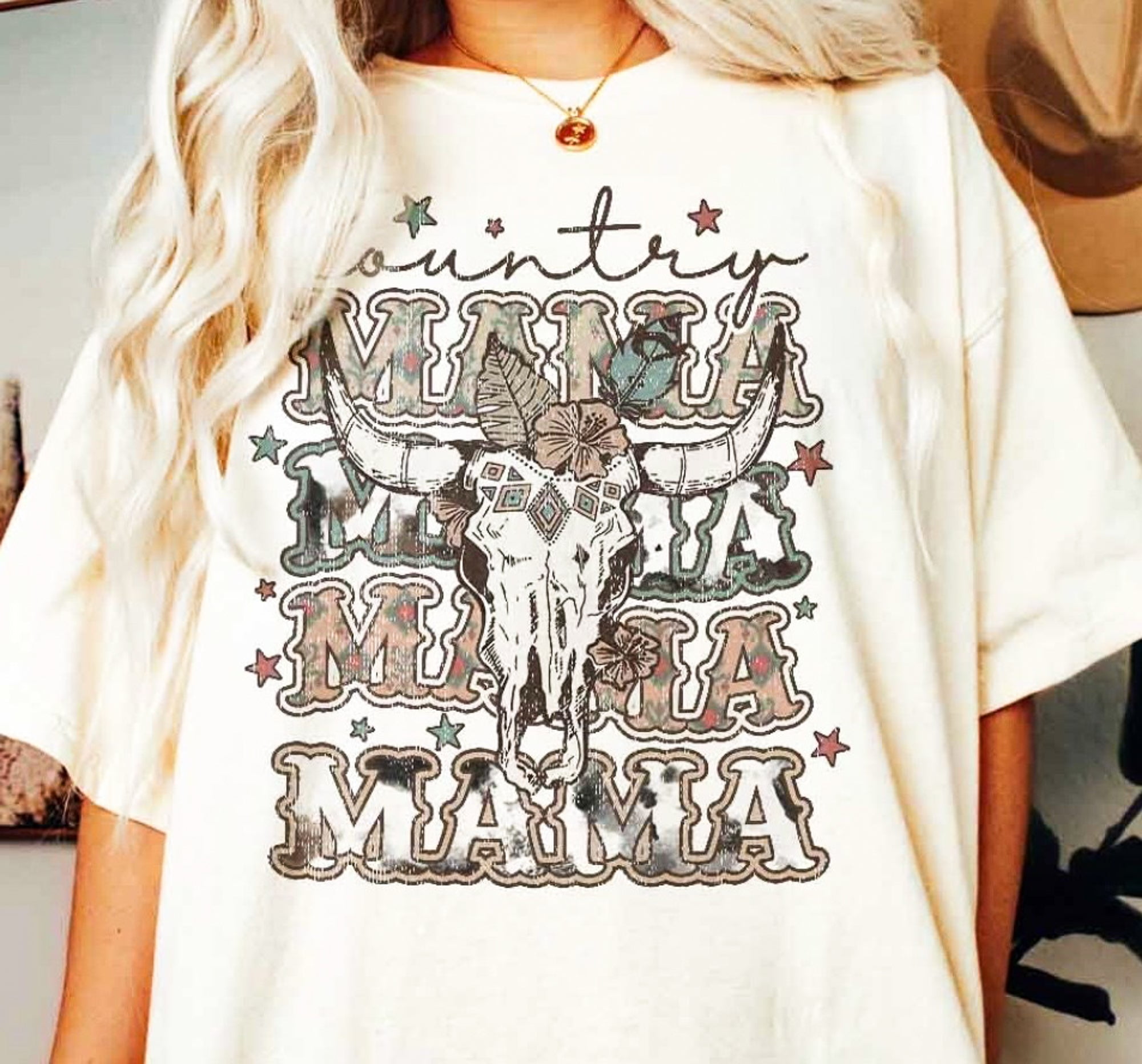 Country Mama (Stacked) With Skull Tee, Retail Fit T-Shirt, Cotton ...