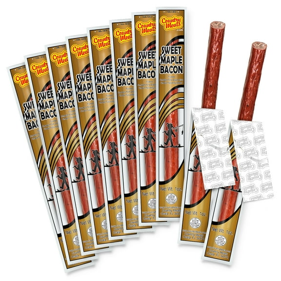 Country Meats High Protein Keto Friendly Meat Sticks (10 Sticks, Sweet Maple Bacon)