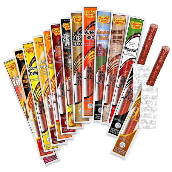 Country Meats High Protein Keto Friendly Meat Sticks (14 Sticks, Variety Pack)